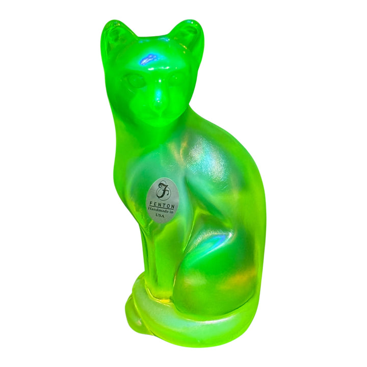 Fenton Topaz Iridescent Glass Stylized Cat