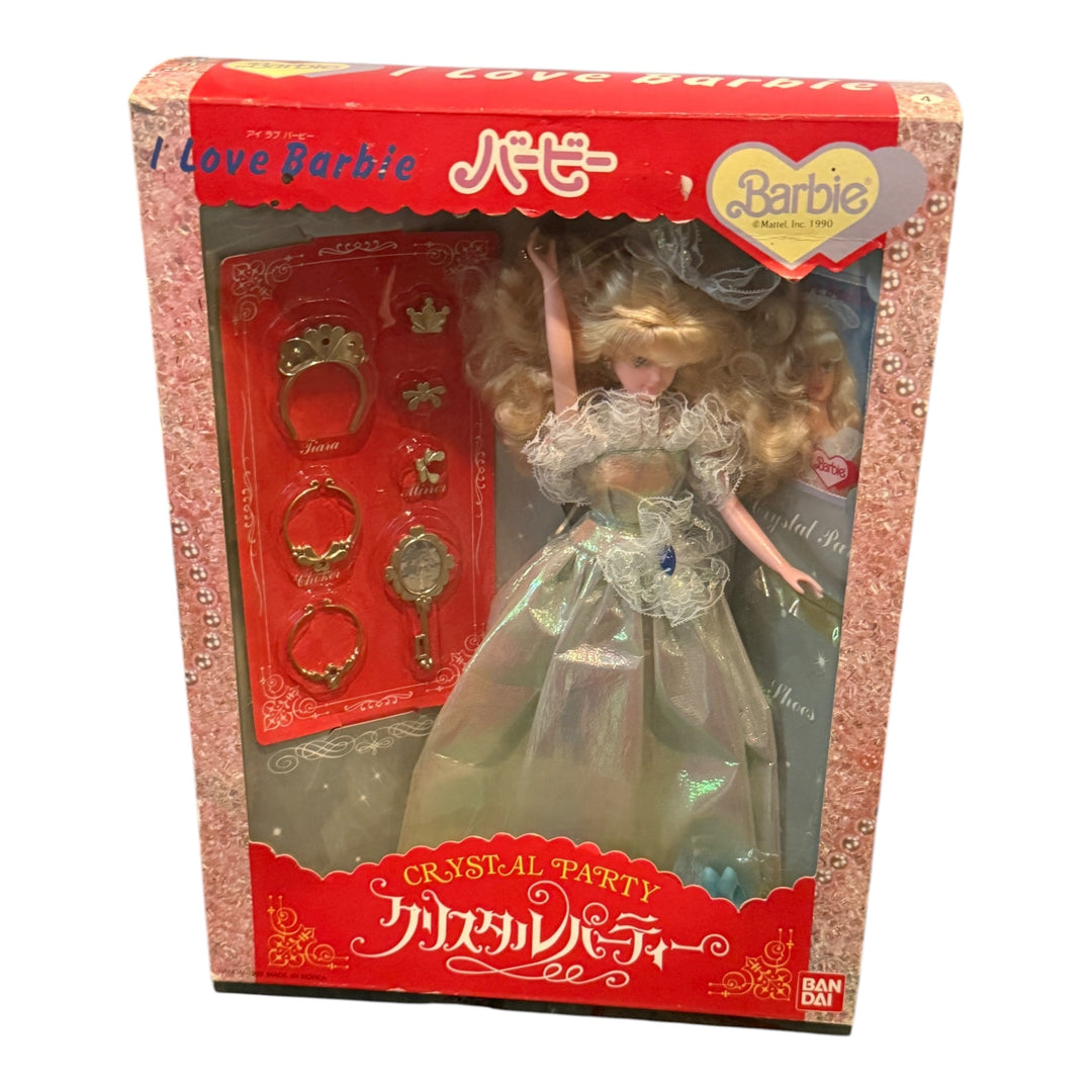 Bandai Crystal Party Barbie Blue Gown Mattel Japan "I Love Barbie " 1990