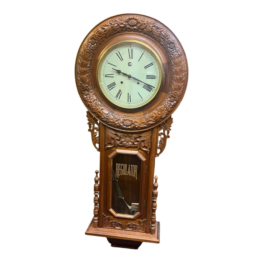 Vintage Westclox Pendulum Wall Clock 47in Tall Grandfather Carved Wood  PICKUP ONLY