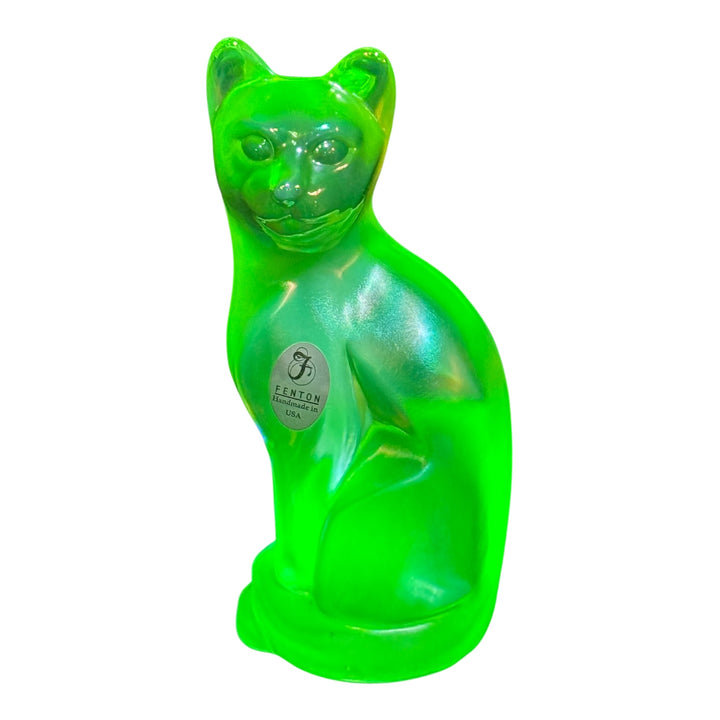 Fenton Topaz Iridescent Glass Stylized Cat