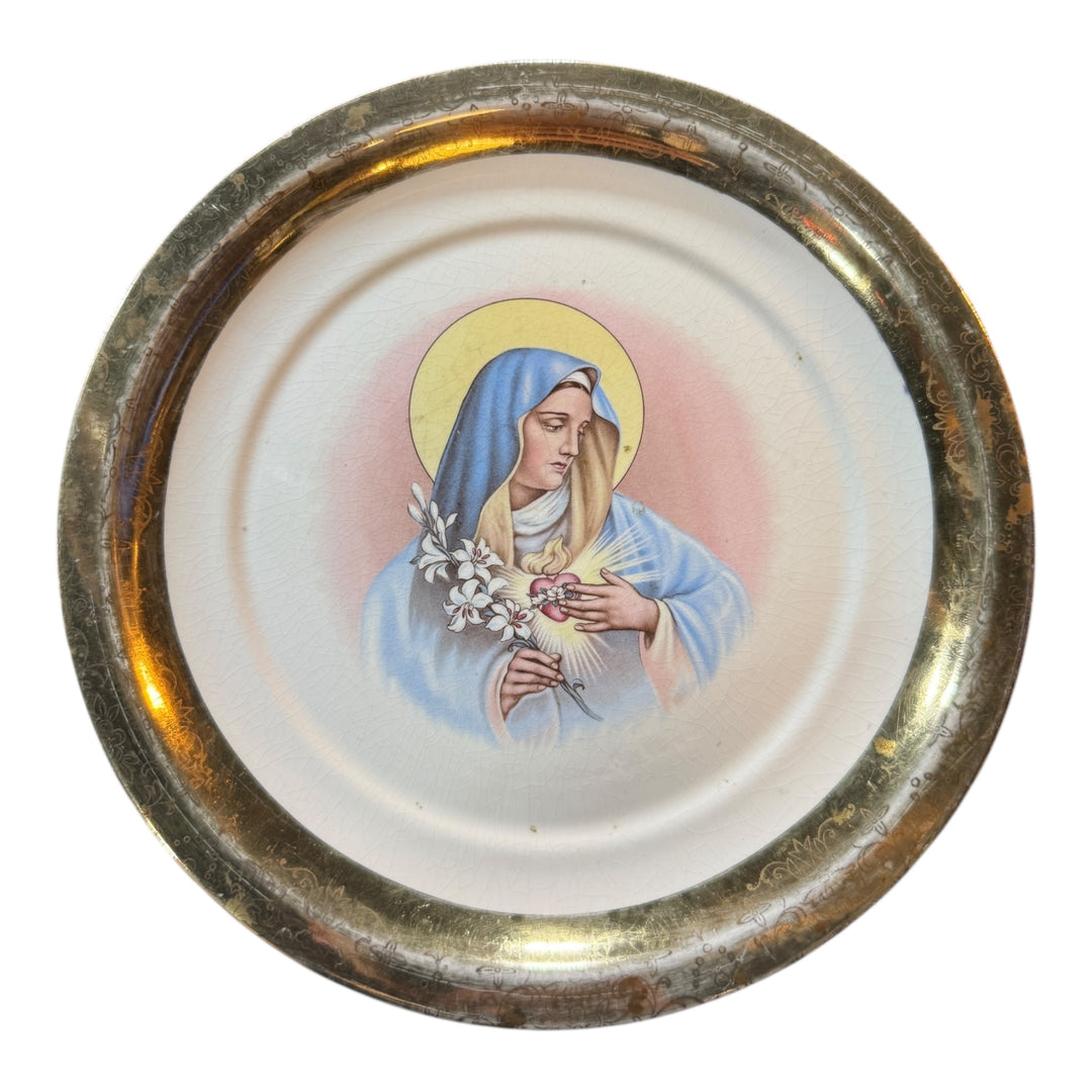 Vintage Salem Crest O Gold Warranted 22K Gold Virgin Mary Plate
