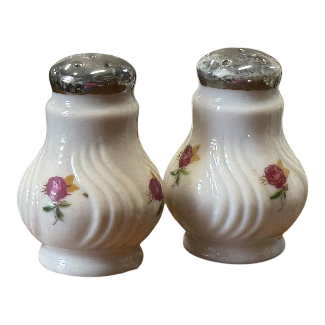 Salt and Pepper Shakers - Milk Glass Floral