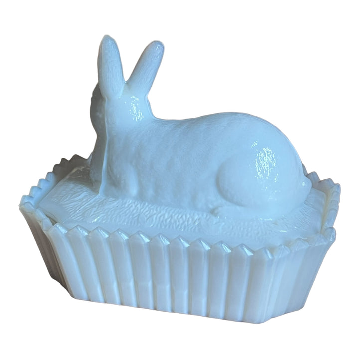 Vintage Milk Glass Nesting Bunny Dish