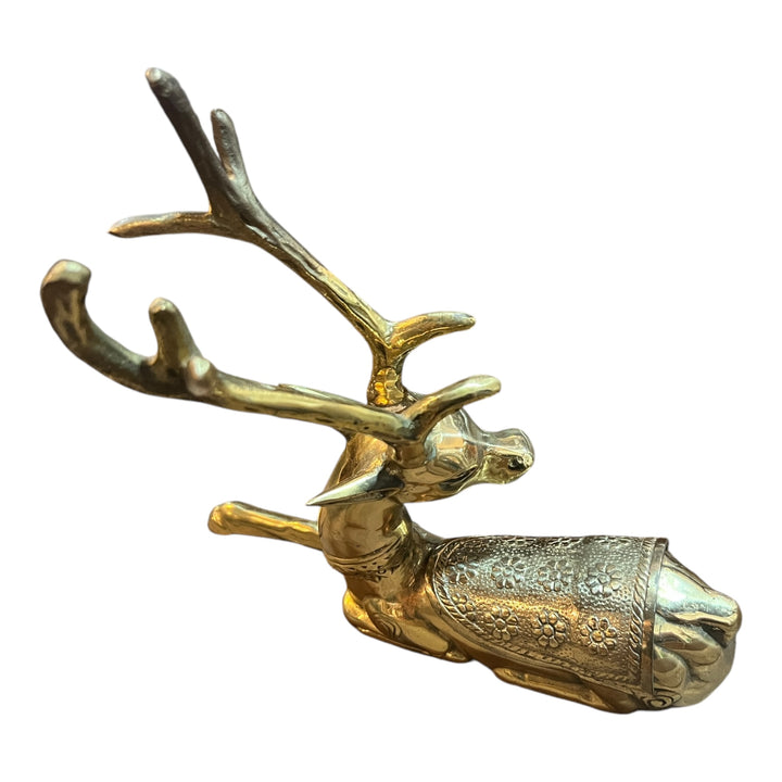 Vintage Brass Antlered Deer Trinket Box Planter