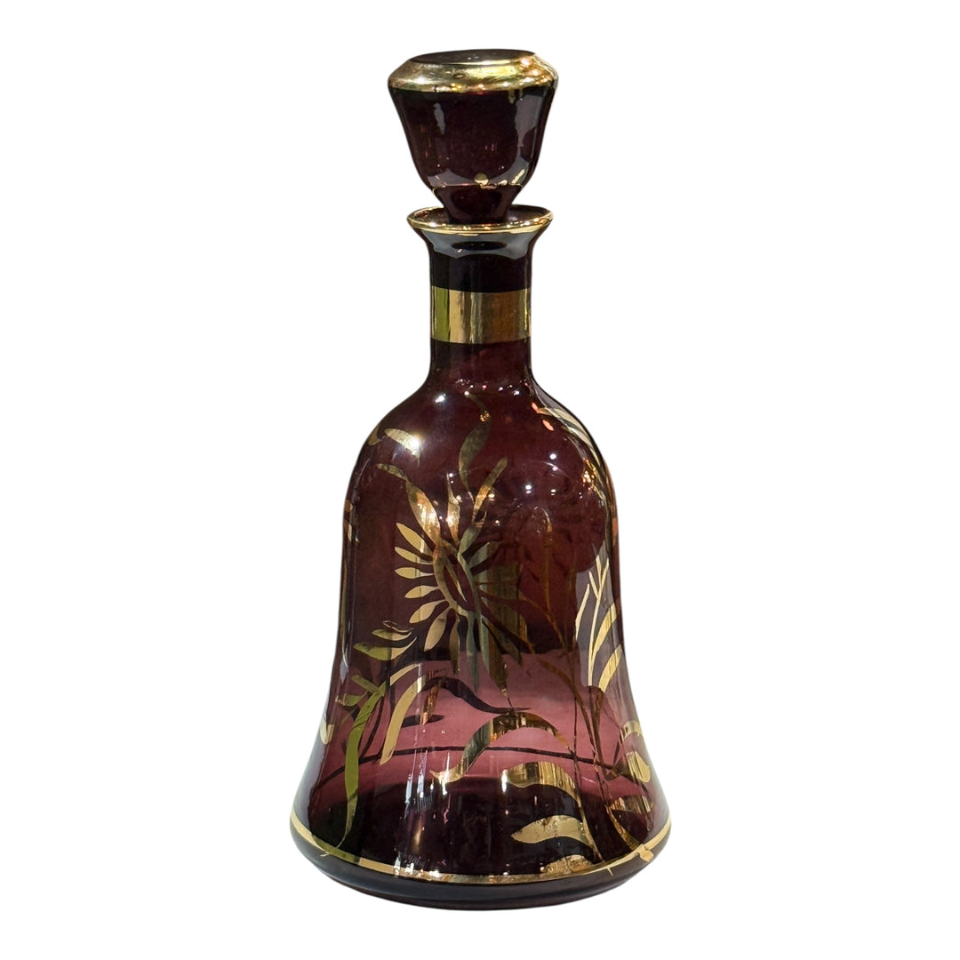 Italian Amethyst Purple Vintage Glass Decanter Bottle w/ Gold Trim & Stopper