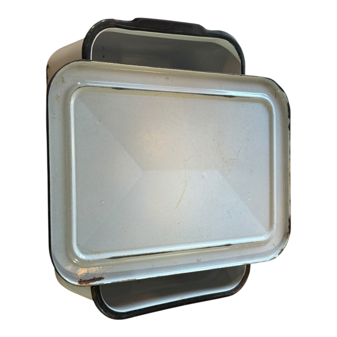 Vintage White Enamel Rectangular Storage Box With Lid