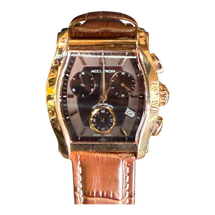 Accutron 27B63 Oxford Chronograph Rose Gold Bronze Tonneau Quartz Men's Watch