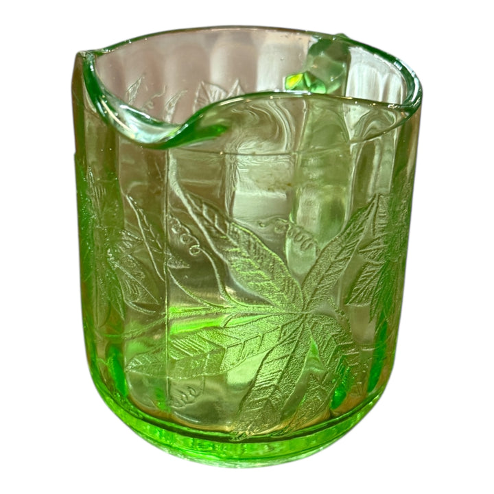 Vintage Jeanette Glass Floral Poinsetta Green Depression Small Pitcher