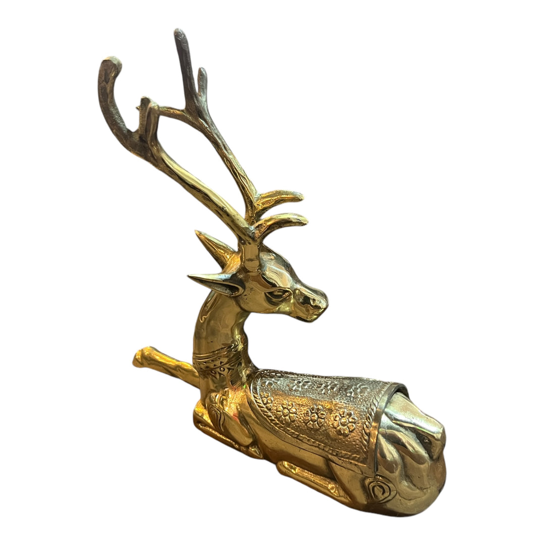 Vintage Brass Antlered Deer Trinket Box Planter