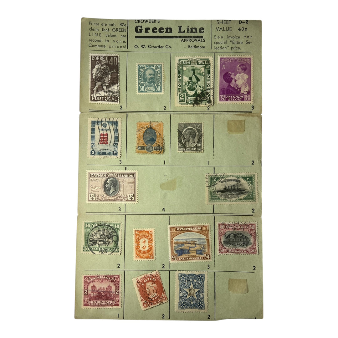 Stamps - Crowder's Green Line Sheet D-2 Partial Page