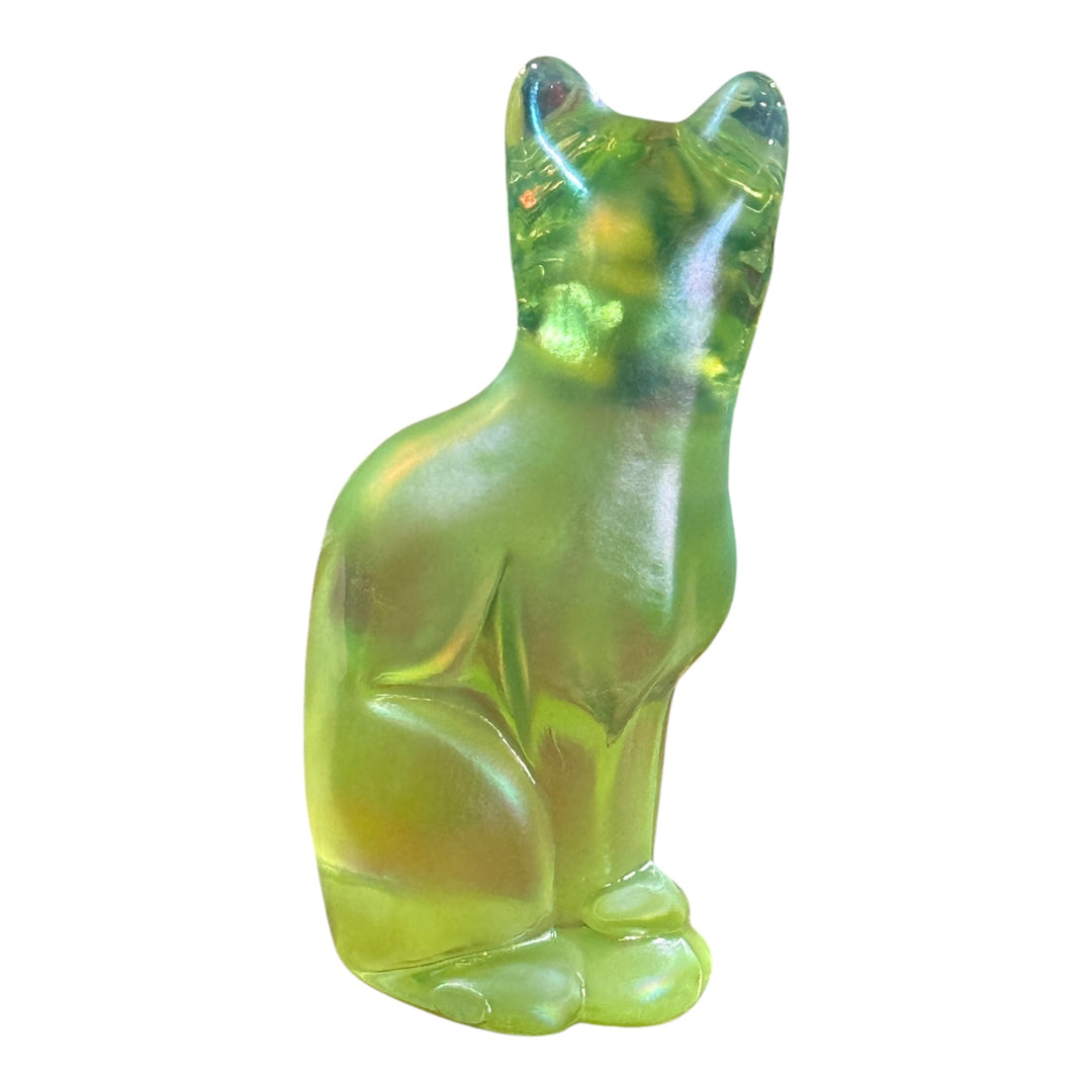 Fenton Topaz Iridescent Glass Stylized Cat