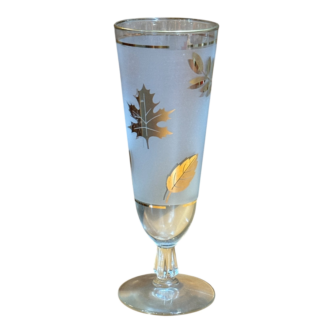 Vintage Libbey Frosted Gold Leaf Glass Champagne Flute