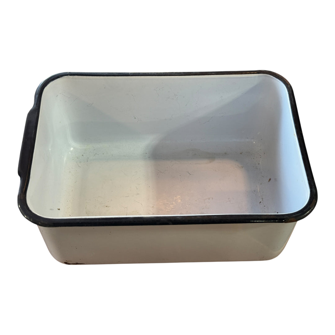 Vintage White Enamel Rectangular Storage Box With Lid