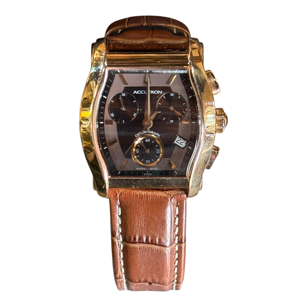 Accutron 27B63 Oxford Chronograph Rose Gold Bronze Tonneau Quartz Men's Watch