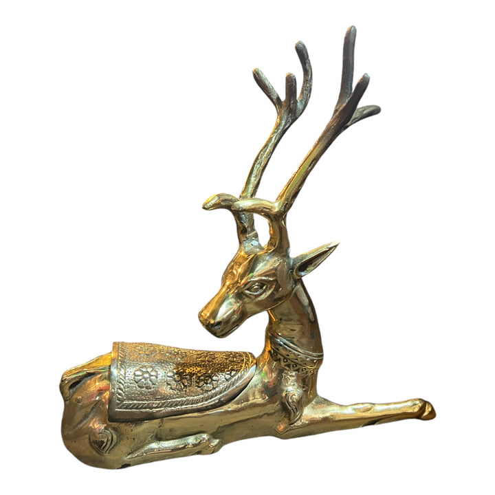 Vintage Brass Antlered Deer Trinket Box Planter