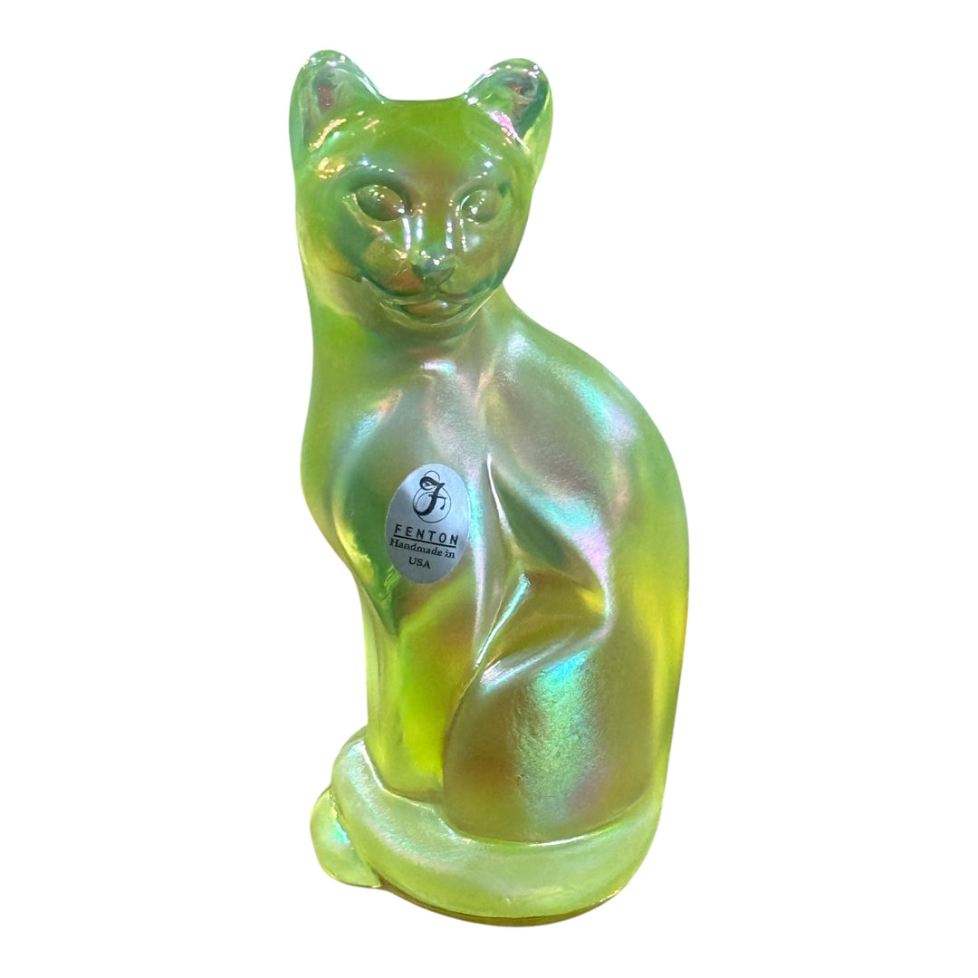 Fenton Topaz Iridescent Glass Stylized Cat