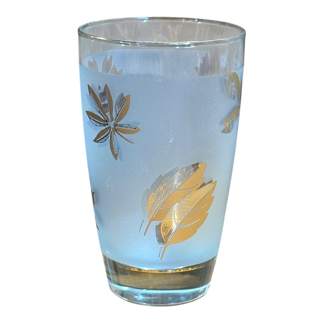 Vintage Libbey Frosted Gold Leaf Glass Tumbler 5.25”