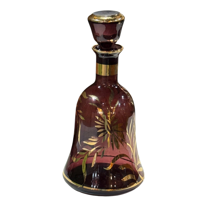 Italian Amethyst Purple Vintage Glass Decanter Bottle w/ Gold Trim & Stopper