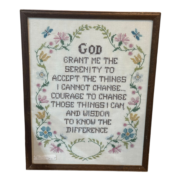 Vintage Framed Cross Stitch "God, Grant Me The Serenity"