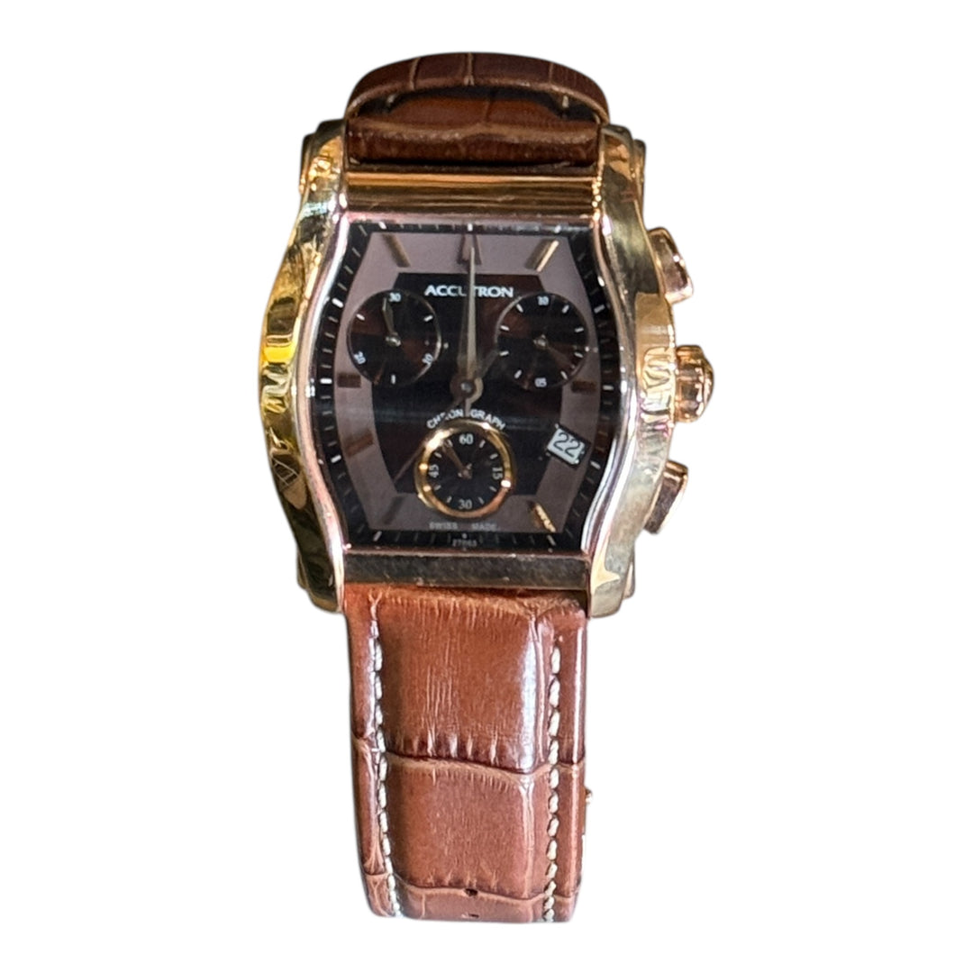 Accutron 27B63 Oxford Chronograph Rose Gold Bronze Tonneau Quartz Men's Watch