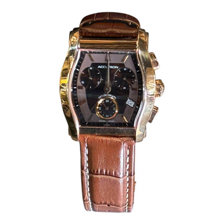 Accutron 27B63 Oxford Chronograph Rose Gold Bronze Tonneau Quartz Men's Watch