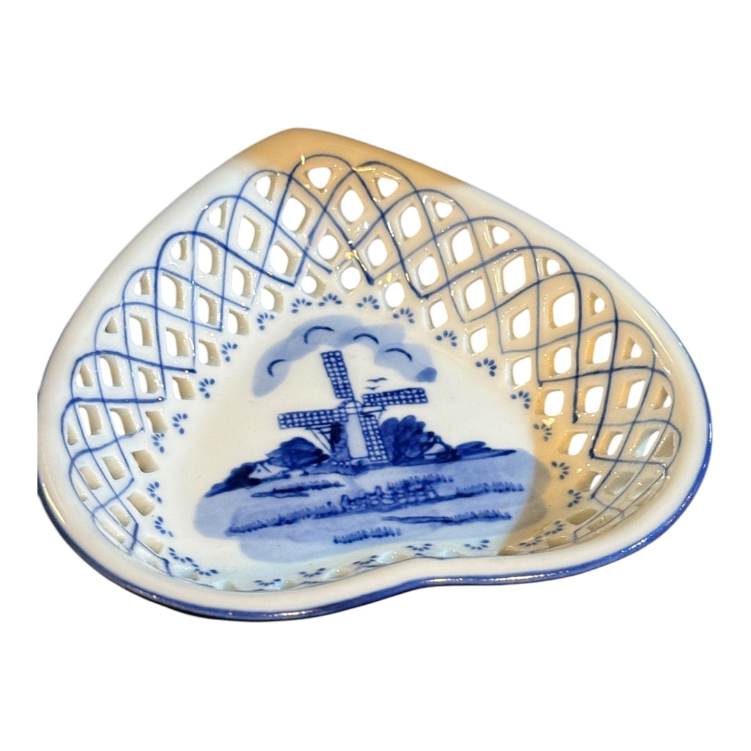 Small Heart-Shaped Trinket Dish, Delft Blue, Made in Holland