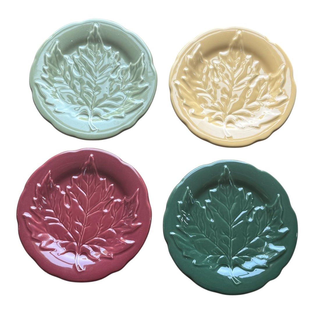 Longaberger Pottery Falling Leaves Plates Set of 4 Sage Paprika Butternut Ivy