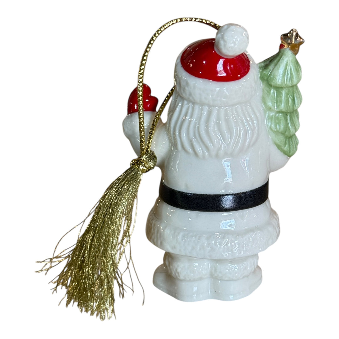 Lenox Very Merry Porcelain Santa Claus Holding A Tree Christmas Ornament