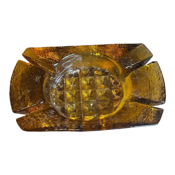 Vintage Blenko Art Glass Myers Nickerson Gold Waffle Ashtray