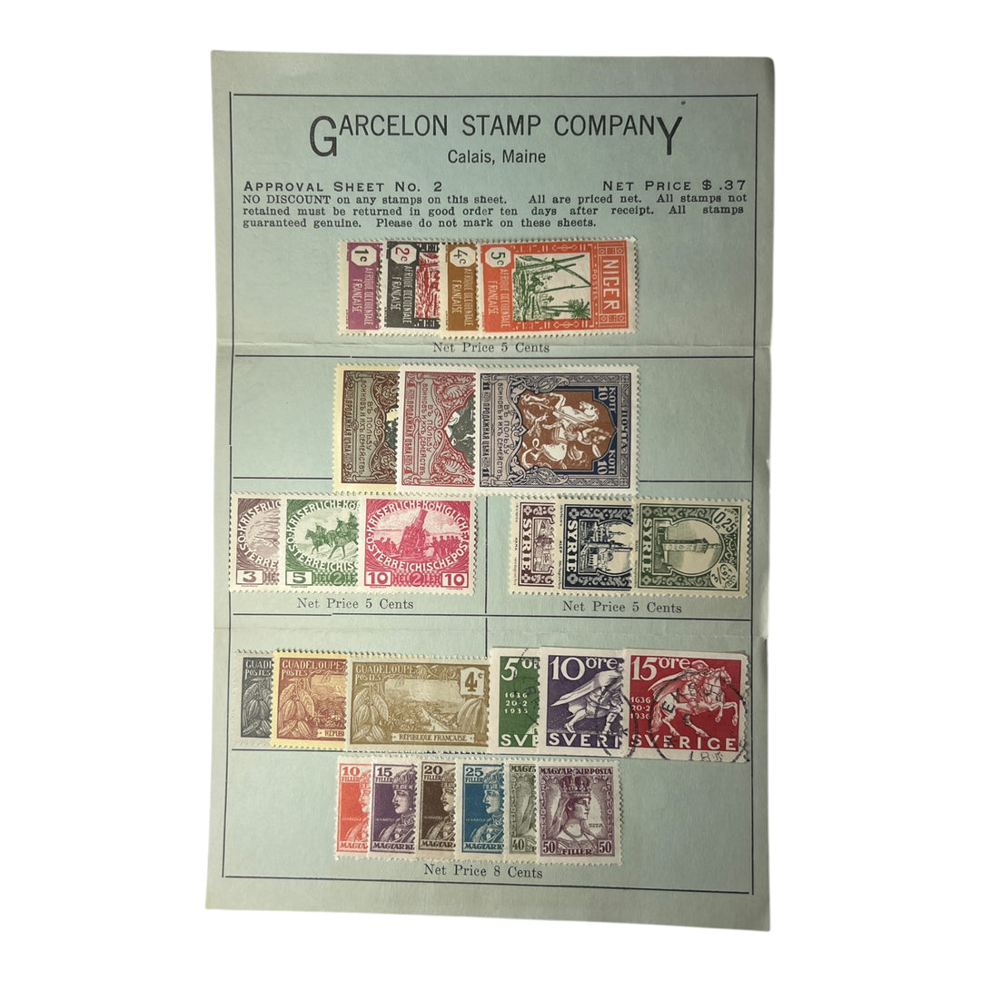 Stamps - Garcelton Stamp company Approval Sheet No 2