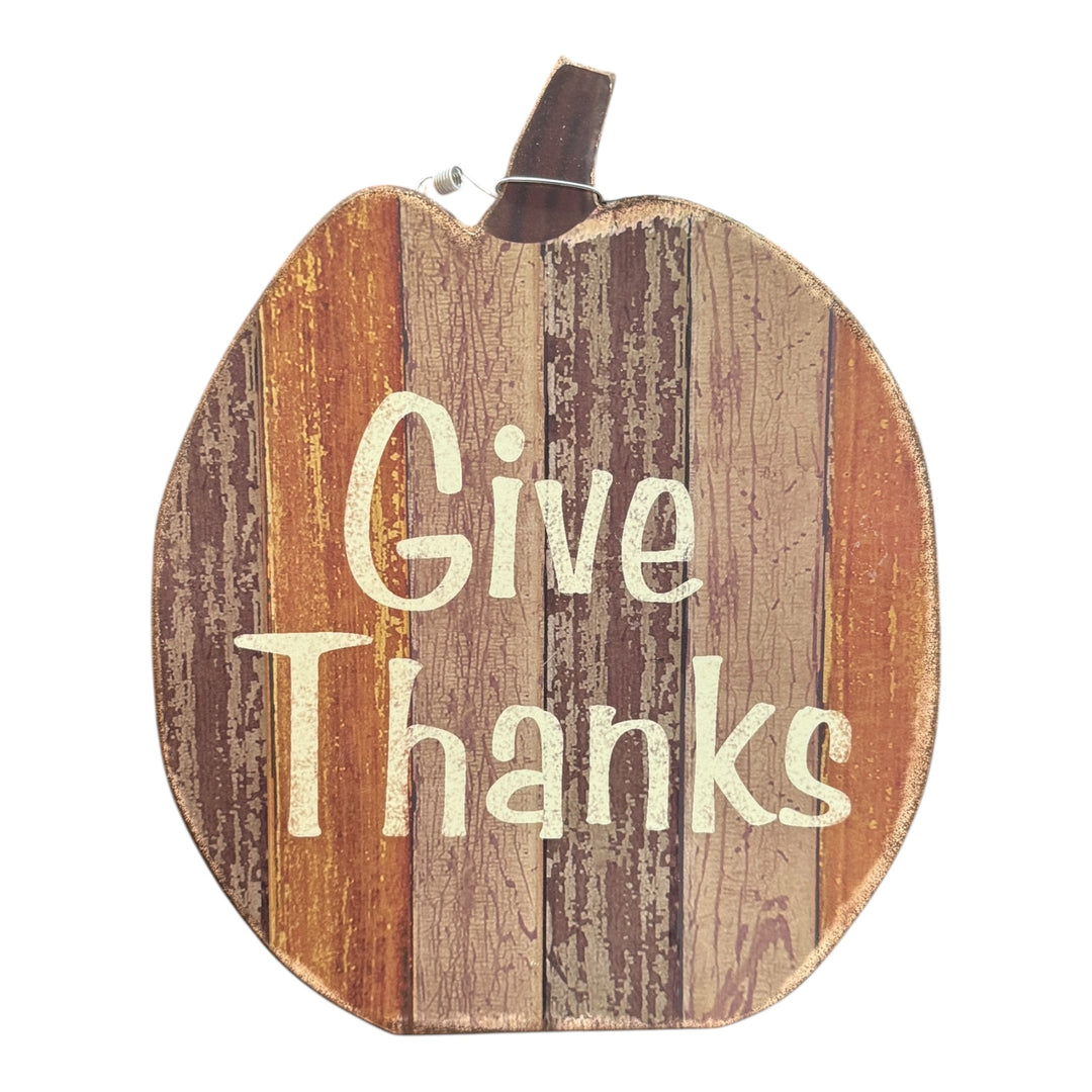 Give Thanks Wooden Pumpkin Sign