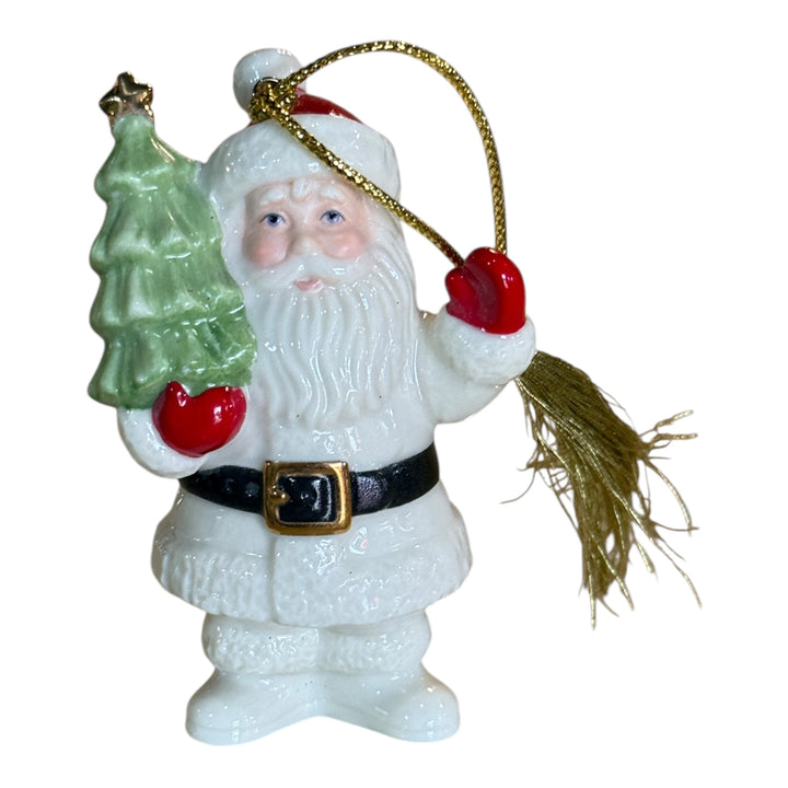 Lenox Very Merry Porcelain Santa Claus Holding A Tree Christmas Ornament