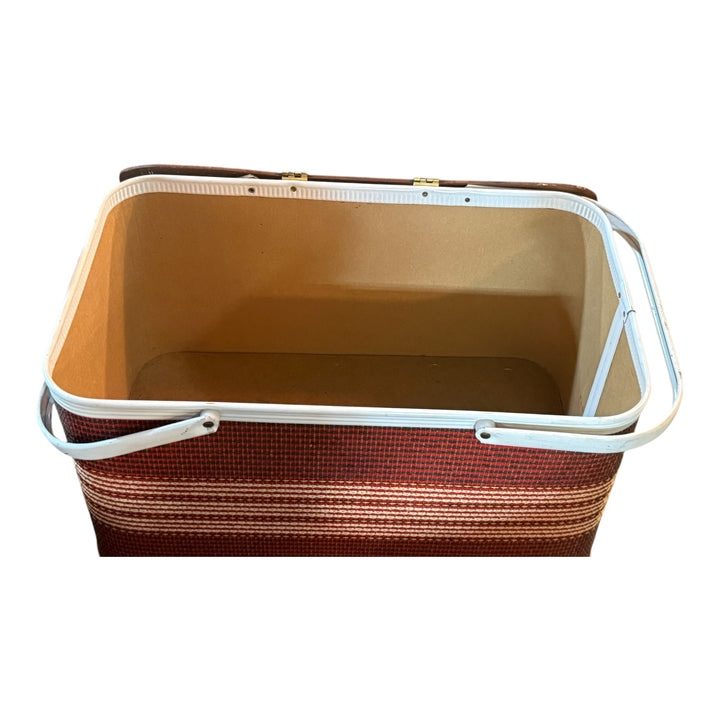 Vintage 1970's Redmon Red Striped Picnic Basket Swing Handles