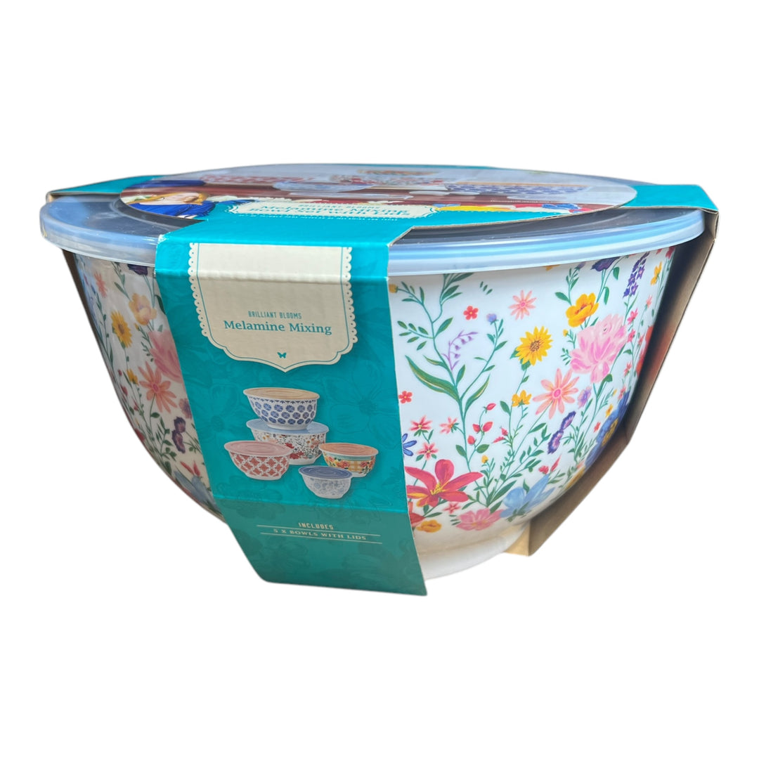 The Pioneer Woman Brilliant Blooms Melamine Mixing Bowl Set with Lids