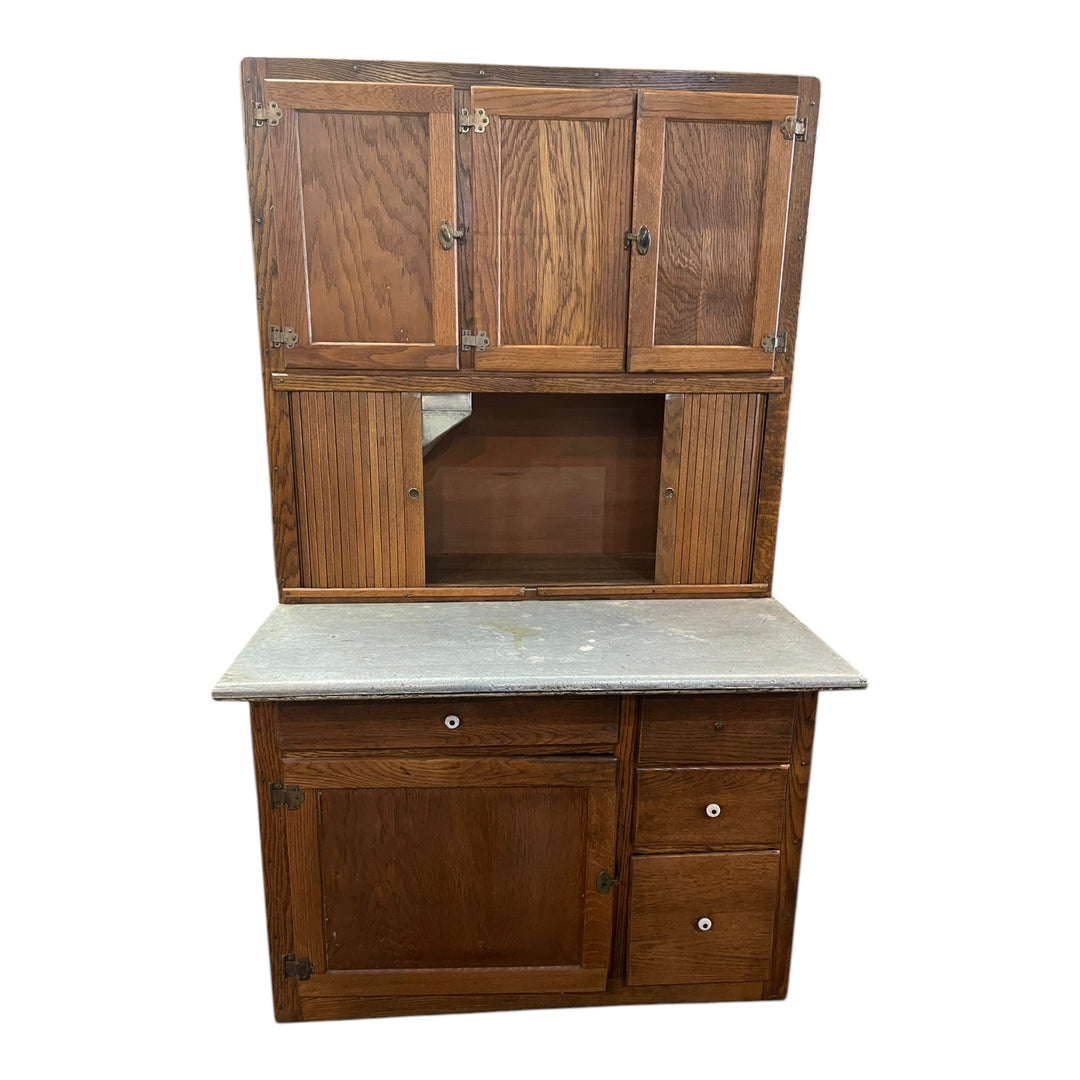 Antique Oak Hoosier Baker Cabinet with Stainless Top  PICKUP ONLY