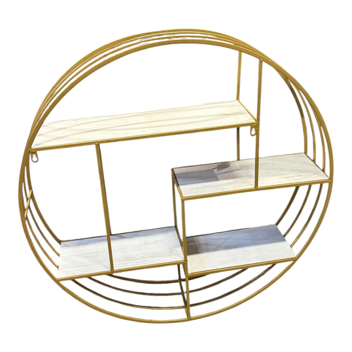 Round 32" Wood/metal Wallshelf, Gold  PICKUP ONLY