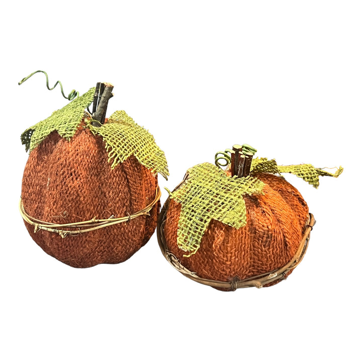 Primitive Burlap Pumpkin Pair