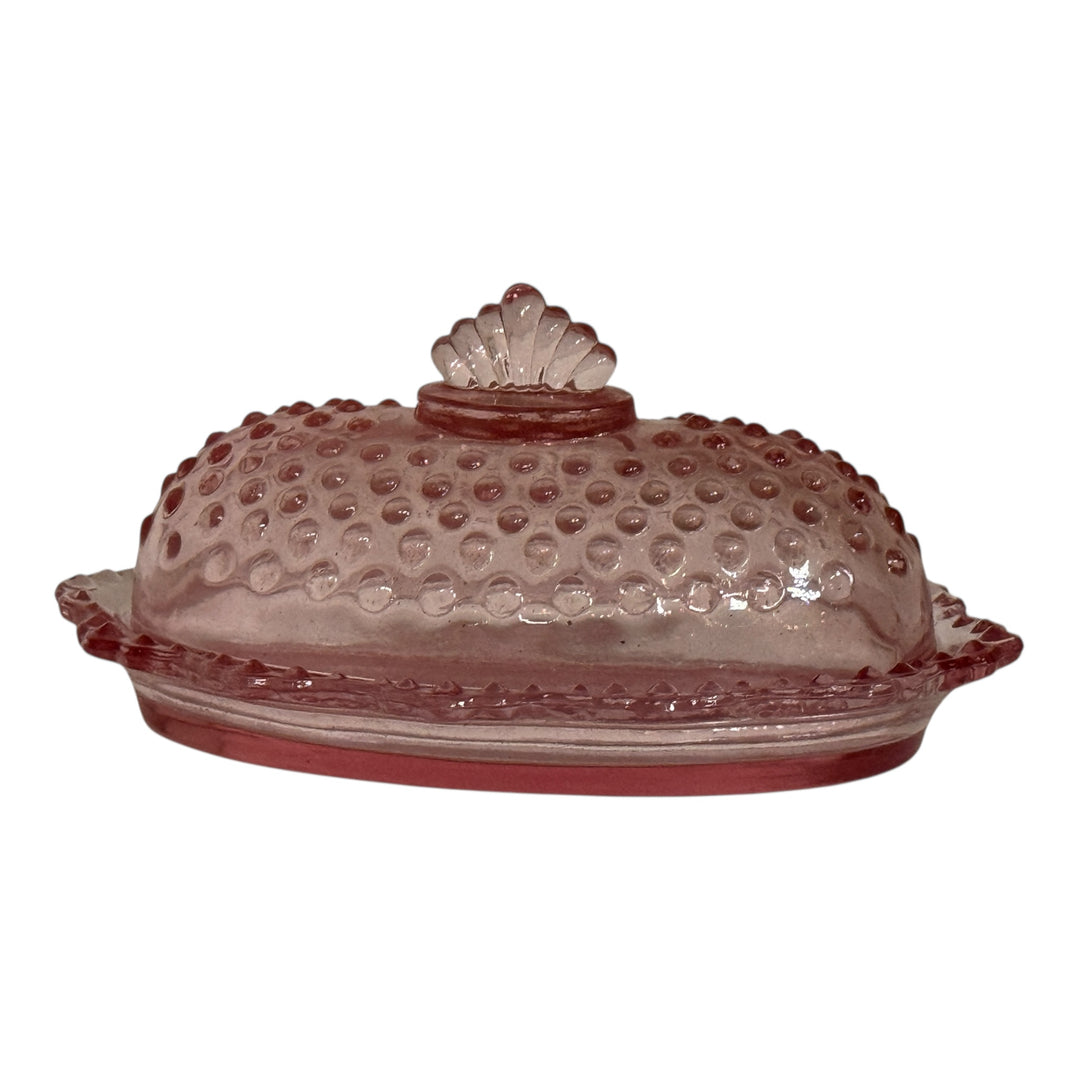 Vintage L.E Smith Hobnail Pink Butter Dish