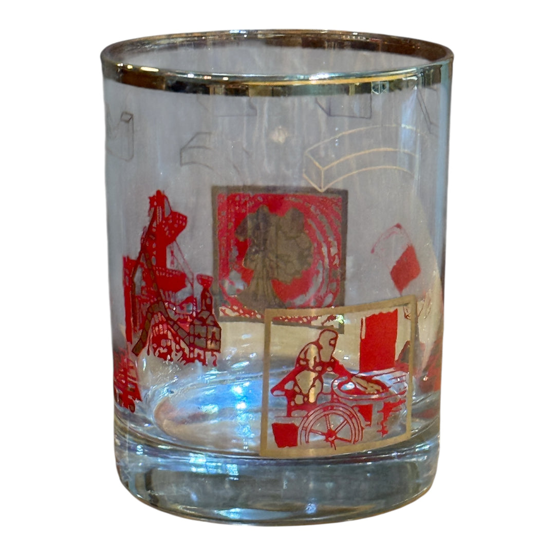 Vintage Red & Gold Steelmakers Glass Tumbler