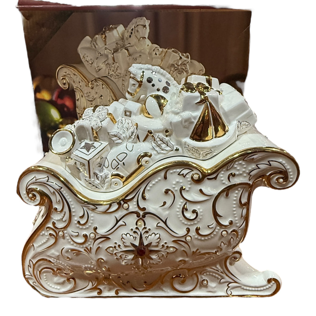 Lenox Florentine & Pearl Jeweled Sleigh Cookie Jar