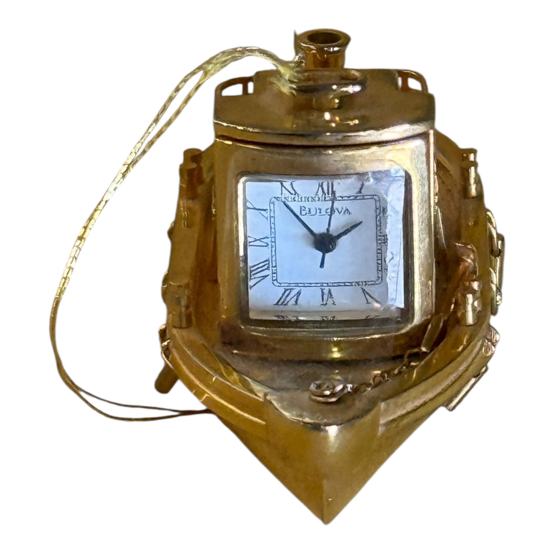BULOVA Tug Boat Mini Clock Metal Gold Tone Vintage