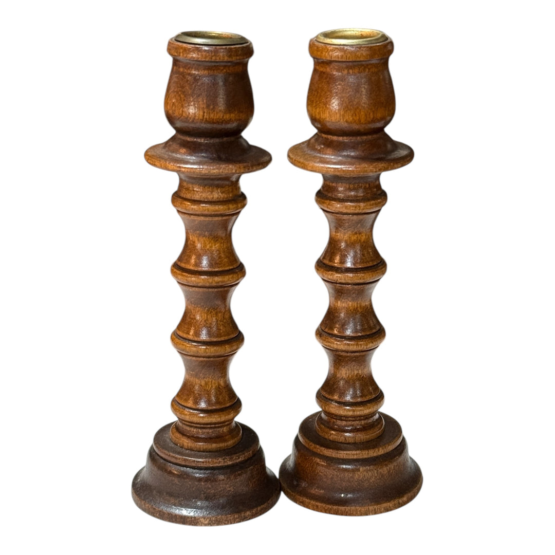 Pair of Vintage Homeco Wooden Candlestick Holders
