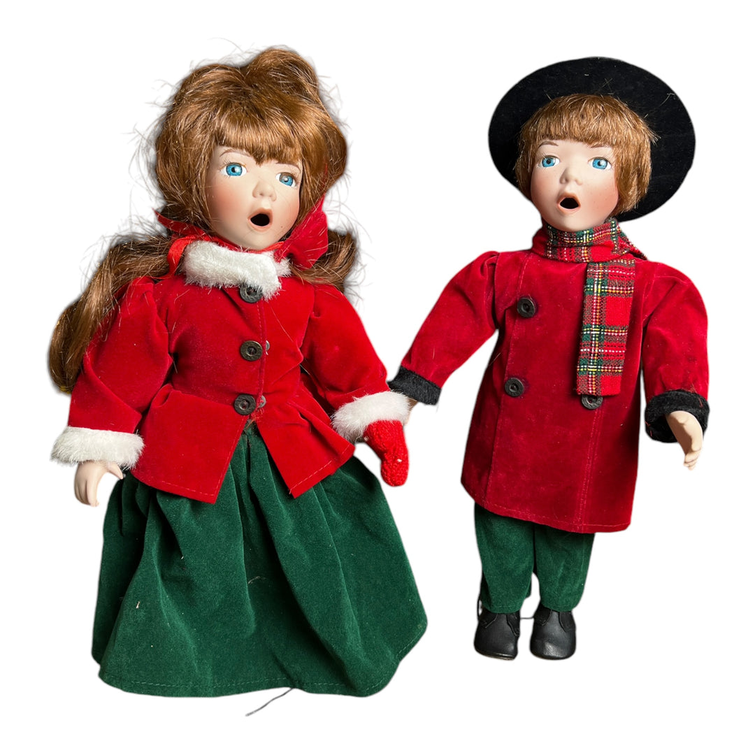 Christmas Carolers Boy & Girl Dolls 14" Porcelain