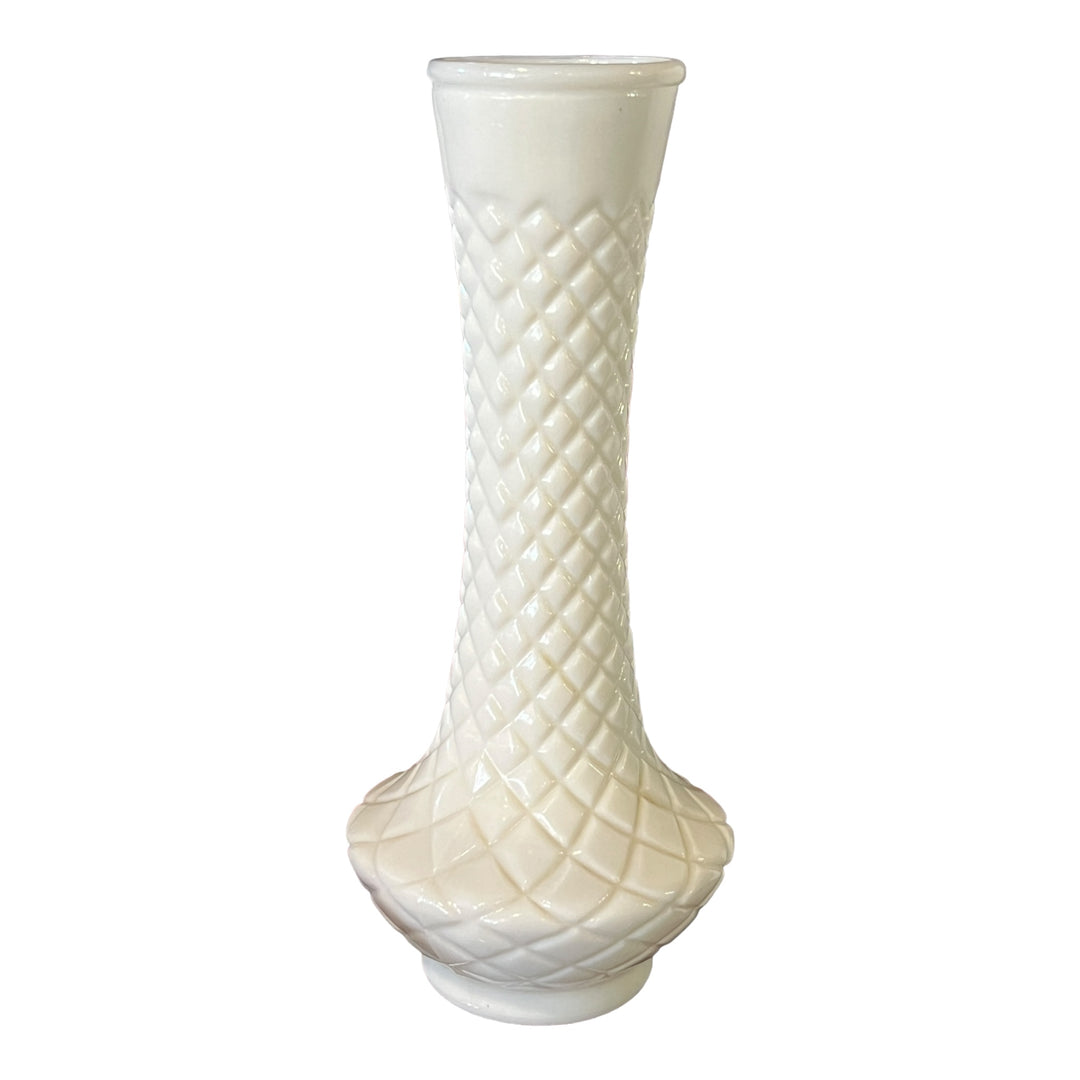 Milk Glass Diamond Pattern Bud Vase