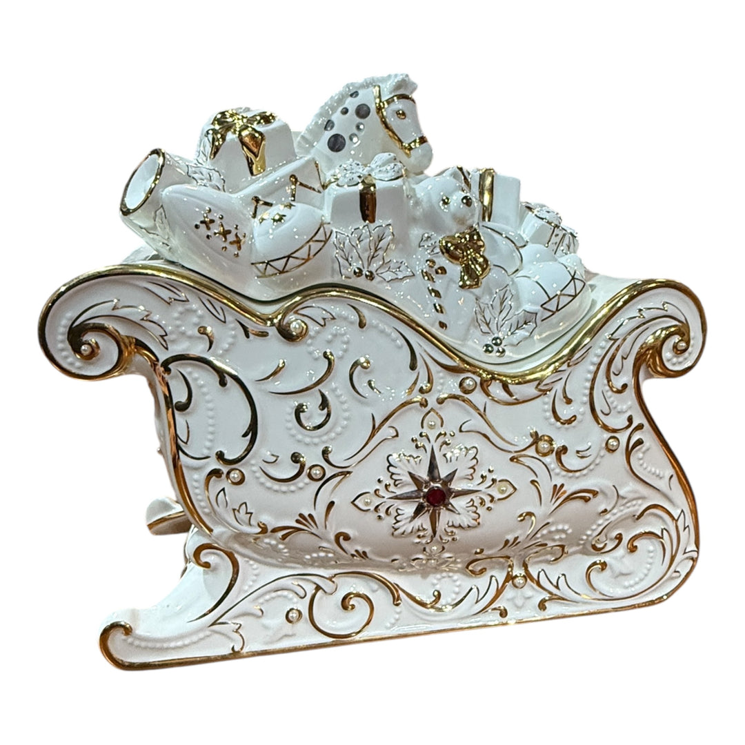 Lenox Florentine & Pearl Jeweled Sleigh Cookie Jar