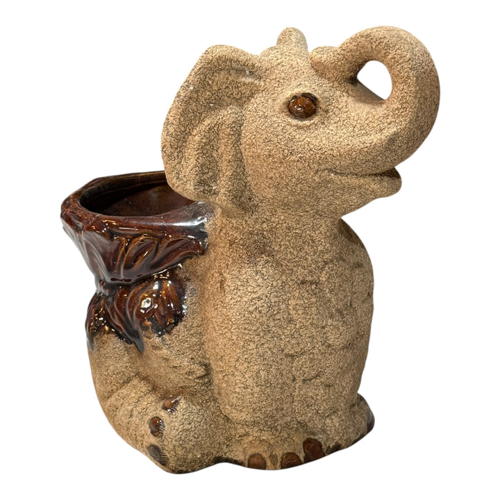 Royal Haeger Pottery Lucky Baby Elephant Planter Sand & Brown Glaze 9"