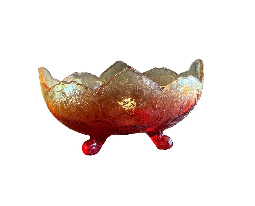 Jeanette Glass Lombardi Red Ombre Footed Fruit Bowl Oval