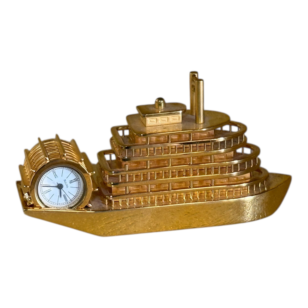 BULOVA Riverboat Mini Clock Metal Gold Tone Vintage