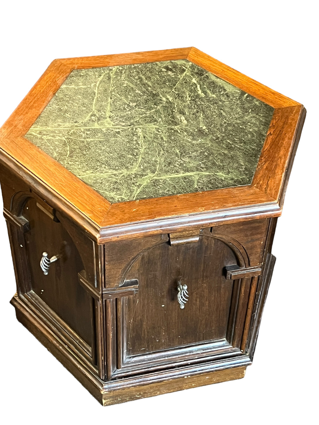 Hexagonal Marble Top End Table  PICKUP ONLY