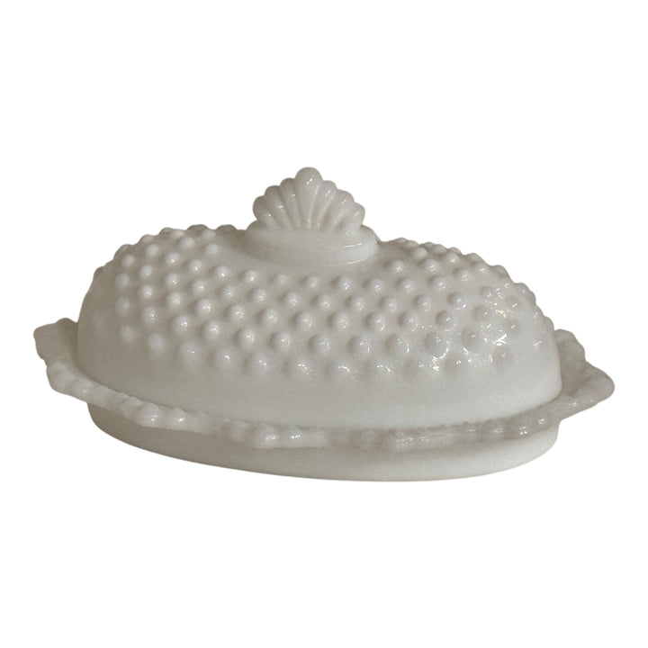 Vintage L.E Smith Hobnail Milkglass Butter Dish